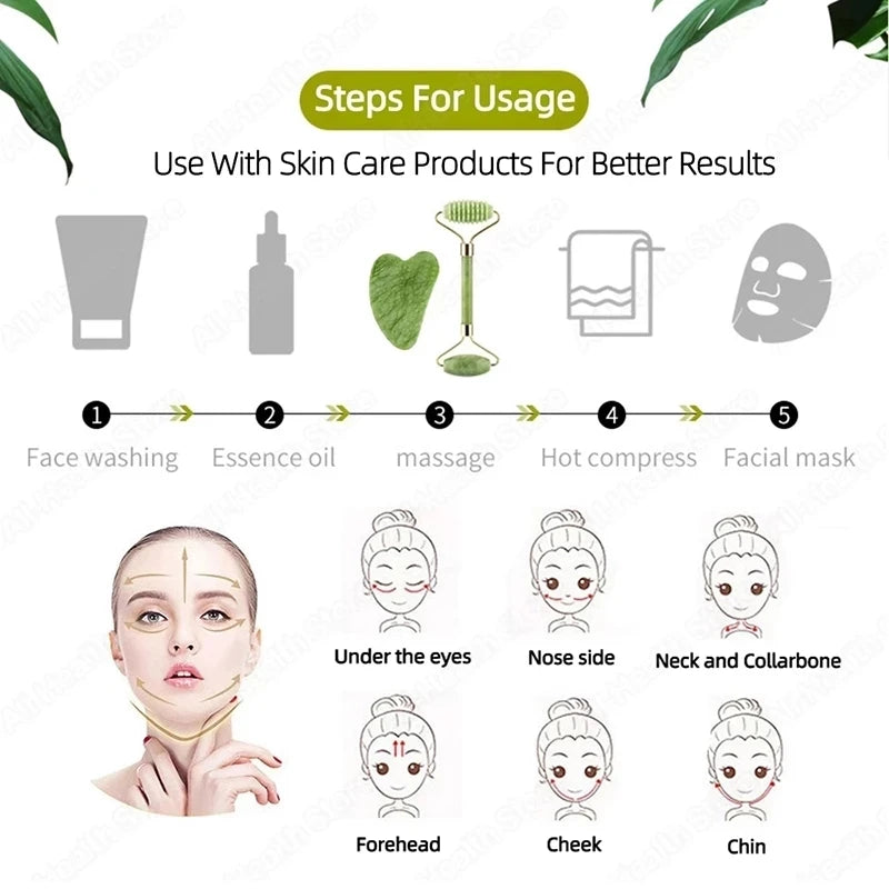 Lumara Jade Gua Sha & Face Roller Massage Kit